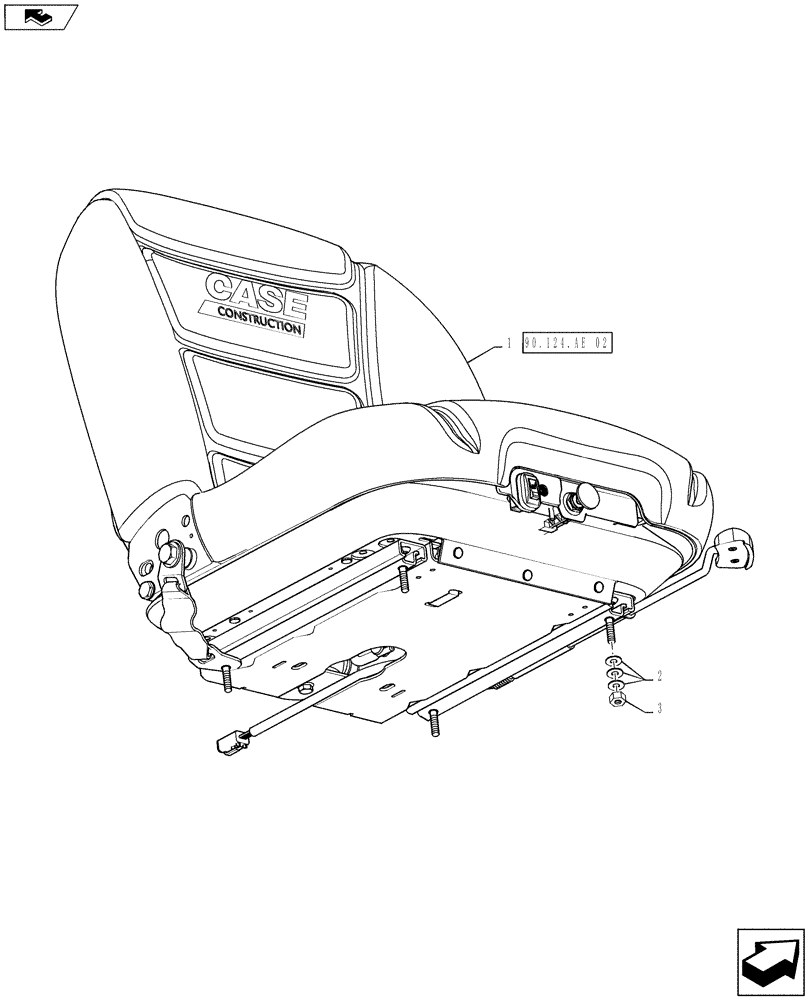 Схема запчастей Case SR150 - (90.124.AE[01]) - SEAT, AIR SUSPENSION, MOUNTING (90) - PLATFORM, CAB, BODYWORK AND DECALS