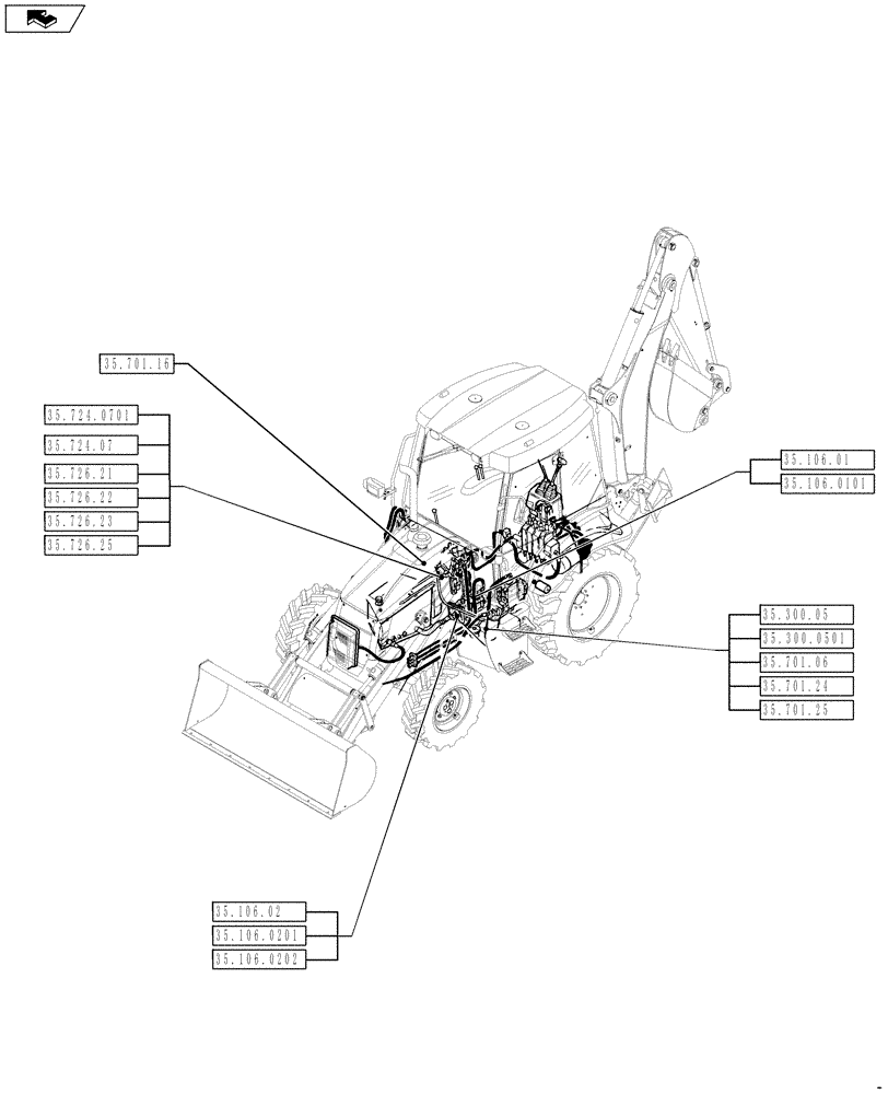 Схема запчастей Case 590SN - (00.000.35[02]) - PICTORIAL INDEX - HYDRAULIC SYSTEM (00) - GENERAL & PICTORIAL INDEX