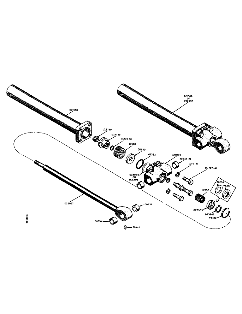 Схема запчастей Case 21 - (34) - D21569 AND D23654 HYDRAULICS SWING CYLINDERS 