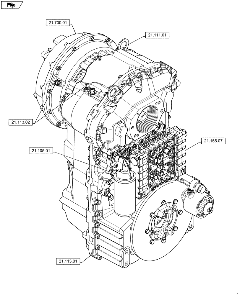 Схема запчастей Case 521F - (21.000.00) - PICTORIAL INDEX, TRANSMISSION (21) - TRANSMISSION