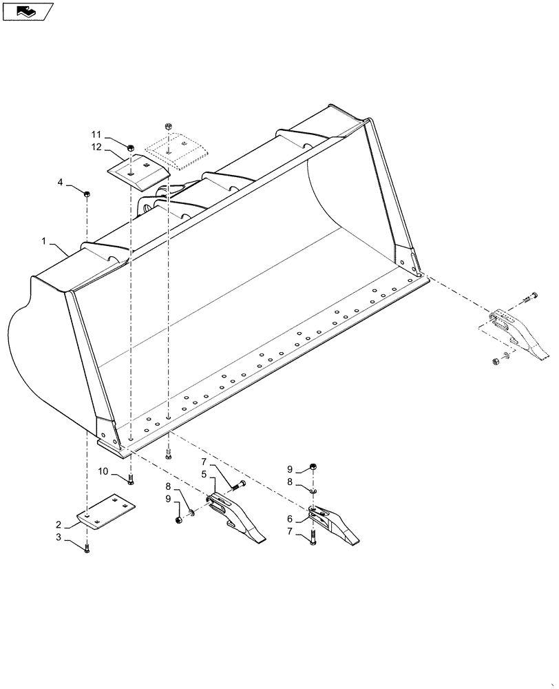 Схема запчастей Case 921E - (09-11) - LOADER BUCKET - WITH TEETH, SEGMENTS AND SKID PADS (09) - CHASSIS