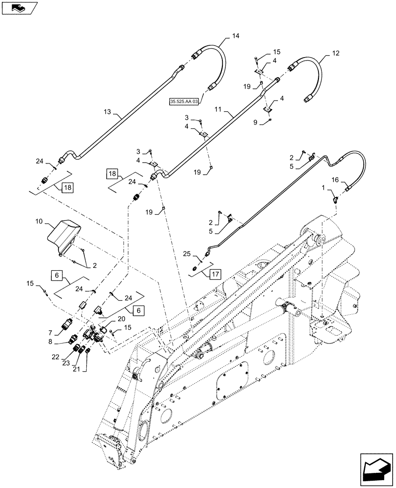 Схема запчастей Case SR220 - (35.525.AA[04]) - AUXILIARY BOOM ARM PLUMBING, HIGH FLOW (35) - HYDRAULIC SYSTEMS