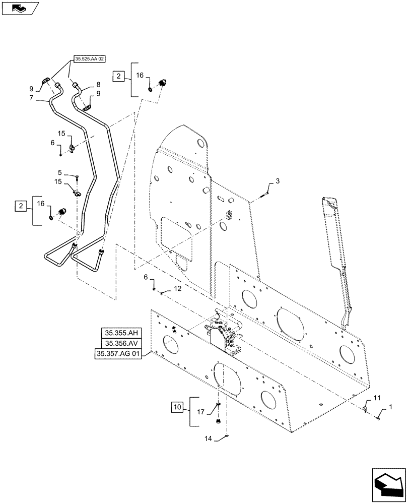 Схема запчастей Case SR220 - (35.525.AA[01]) - AUXILIARY CHASSIS PLUMBING, STANDARD FLOW (35) - HYDRAULIC SYSTEMS