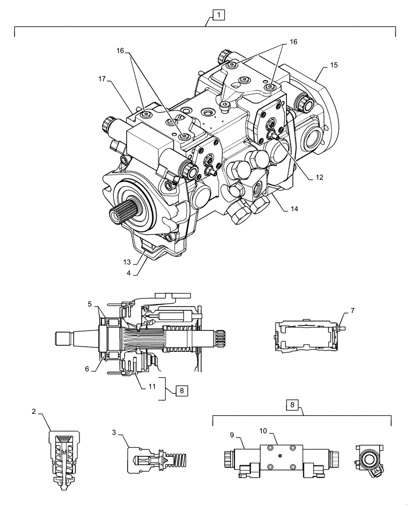 Схема запчастей Case SR210 - (29.218.AC[03]) - TANDEM HYDROSTATIC PUMP, 45CC, E-H CONTROL (23,MAR 2015 & BEFORE) (29) - HYDROSTATIC DRIVE