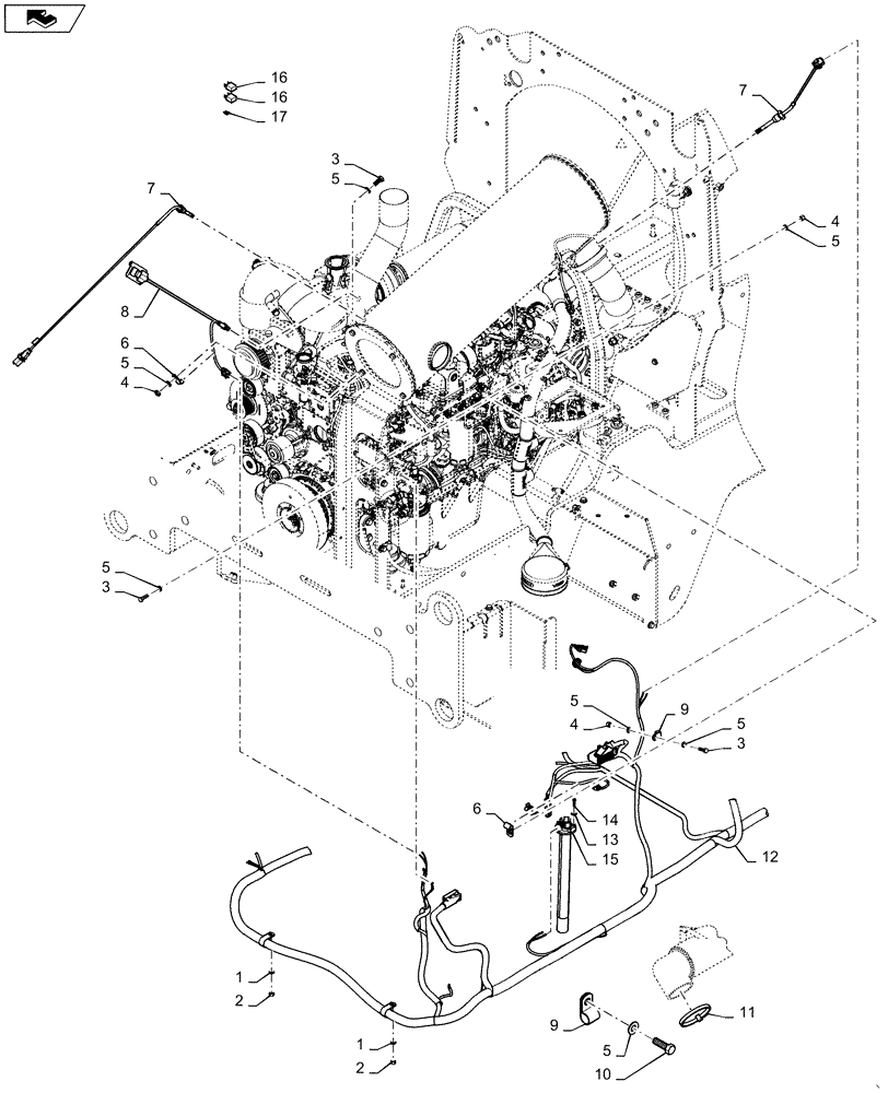 Схема запчастей Case 821F - (55.100.11[01]) - ENGINE HARNESS INSTALLATION (55) - ELECTRICAL SYSTEMS