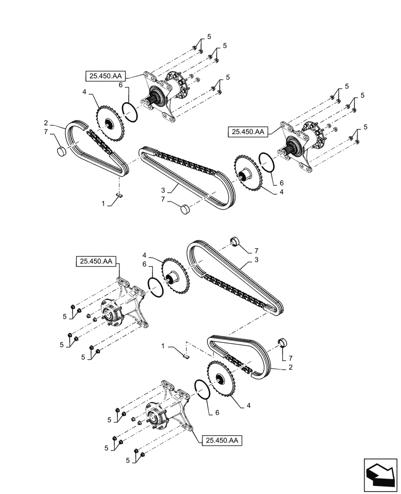 Схема запчастей Case SR240 - (25.450.AC) - CHAIN DRIVE (03-OCT-2016 & NEWER) (25) - FRONT AXLE SYSTEM