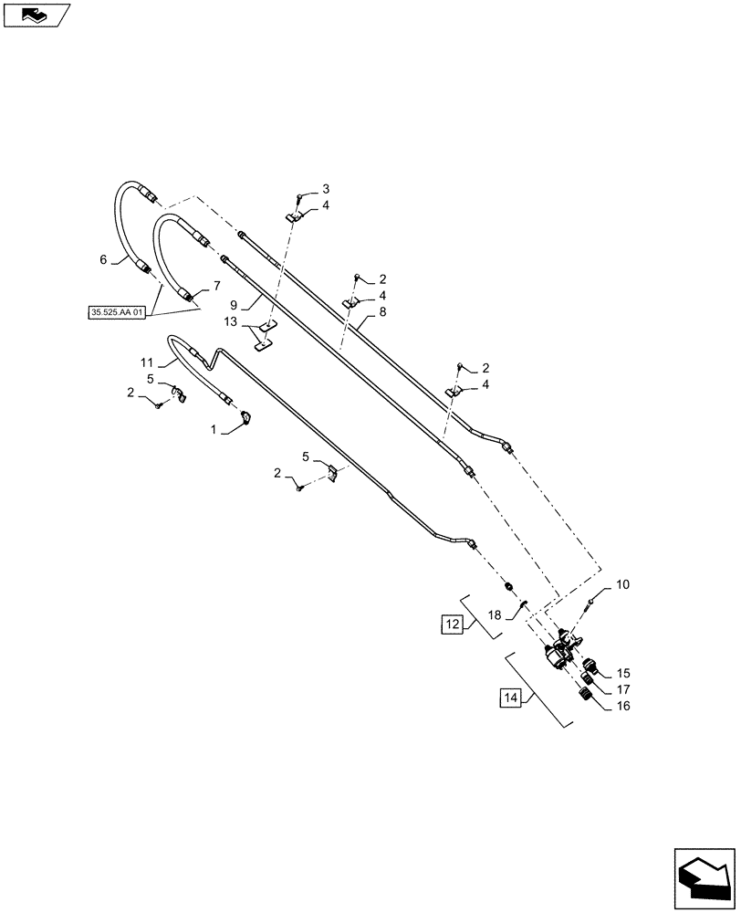 Схема запчастей Case SR220 - (35.525.AA[02]) - AUXILIARY BOOM ARM PLUMBING, STANDARD FLOW (35) - HYDRAULIC SYSTEMS