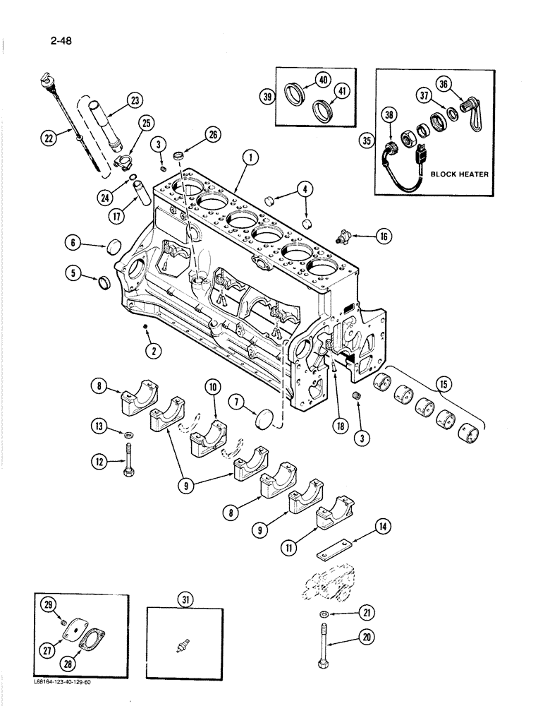 Схема запчастей Case 1080B - (2-48) - CYLINDER BLOCK, 504BDT ENGINE (02) - ENGINE