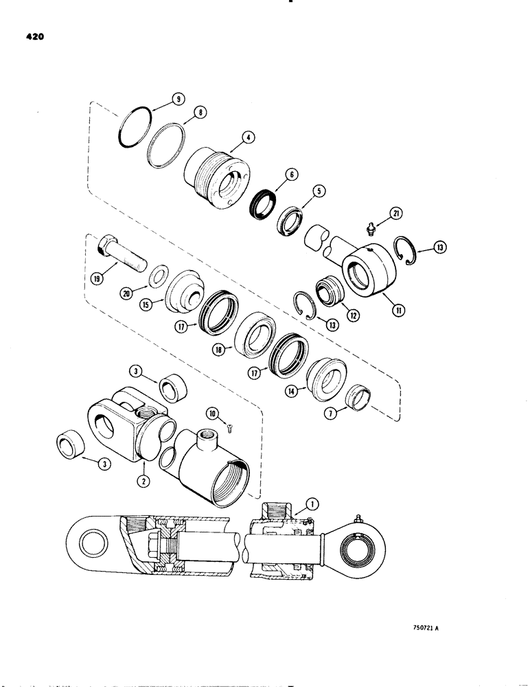 Схема запчастей Case 580C - (420) - G33351 3-POINT HITCH TILT CYLINDER, WITH TWO PIECE PISTON (08) - HYDRAULICS