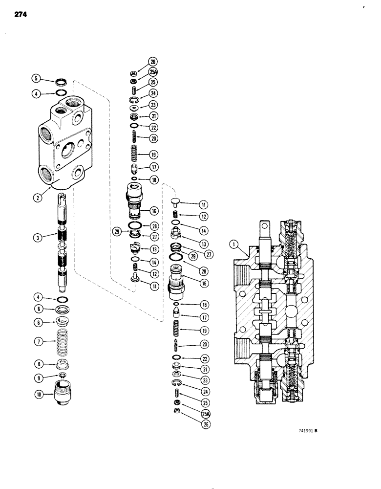 Схема запчастей Case 680G - (274) - BACKHOE CONTROL VALVE, DIPPER AND BUCKET SECTIONS (08) - HYDRAULICS