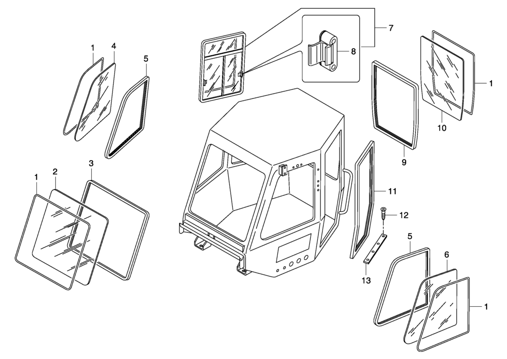 Схема запчастей Case 325 - (5.652A[03]) - ROPS CAB - GLASS PLATES (10) - Cab/Cowlings