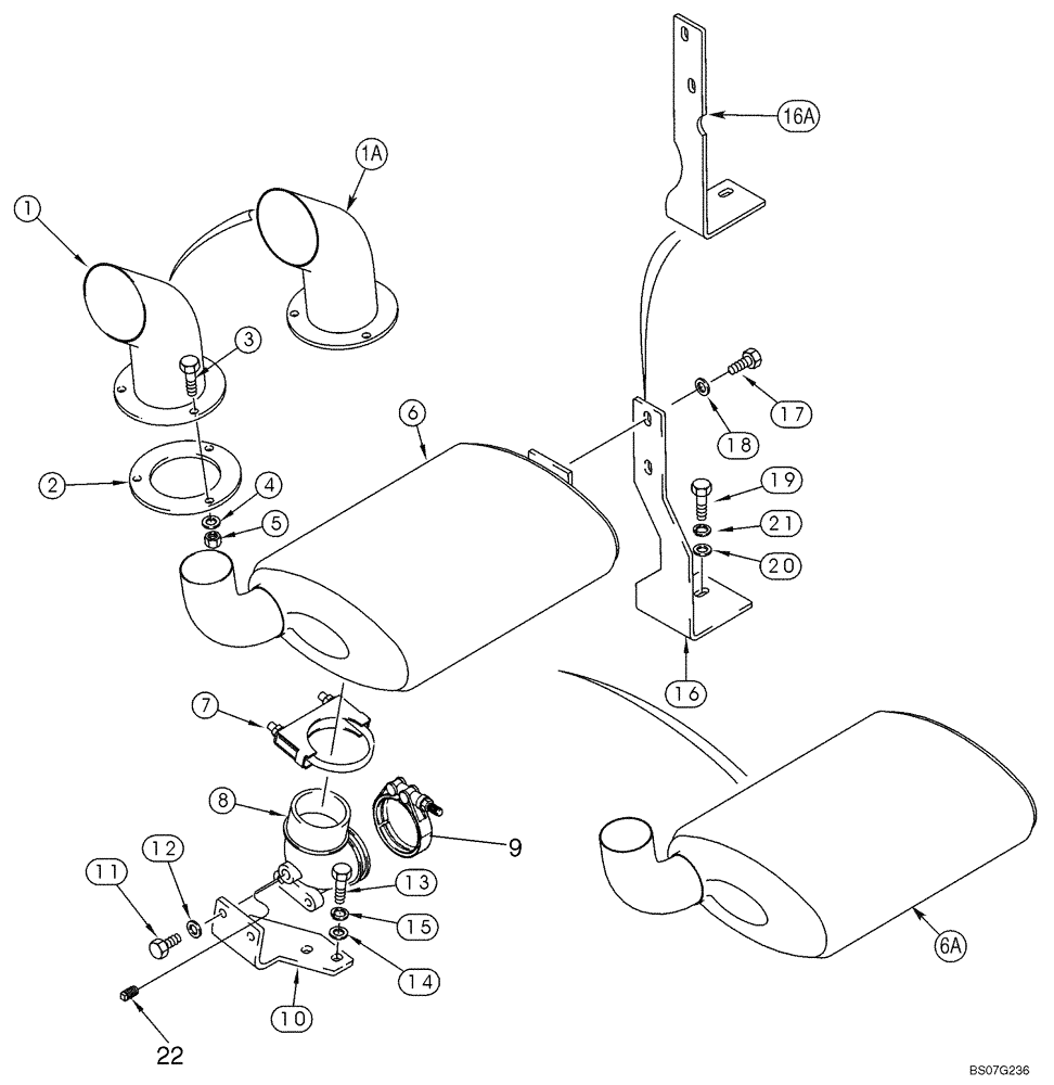 Схема запчастей Case 95XT - (02-04) - EXHAUST SYSTEM (NORTH AMERICA JAF0237964-) (02) - ENGINE