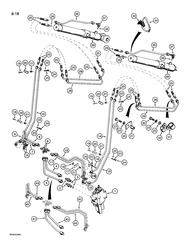 Схема запчастей Case 780D - (8-018) - LOADER BUCKET CYLINDER HYDRAULIC CIRCUIT (08) - HYDRAULICS