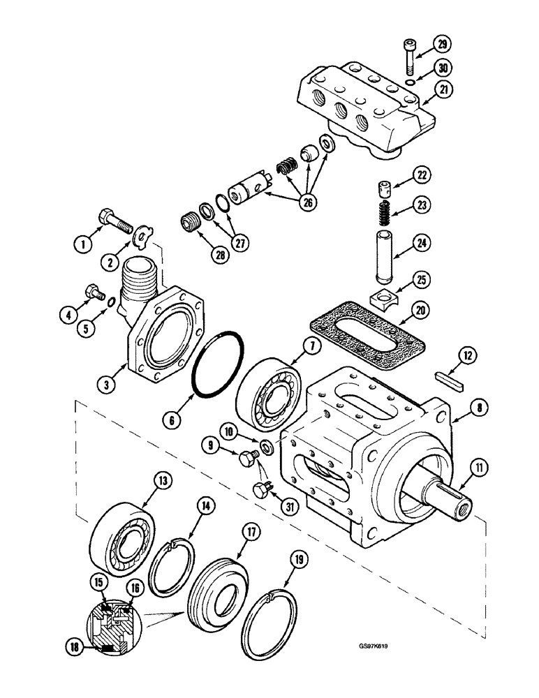 Схема запчастей Case 220B - (8-116) - HYDRAULIC PUMP, HIGH PRESSURE, P.I.N. 74441 THROUGH 74597, P.I.N. 03201 AND AFTER (08) - HYDRAULICS