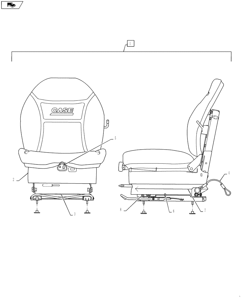 Схема запчастей Case 588H - (90.120.05) - SEAT, MECHANICAL SUSPENSION, DELUXE, (MILSCO) (90) - PLATFORM, CAB, BODYWORK AND DECALS