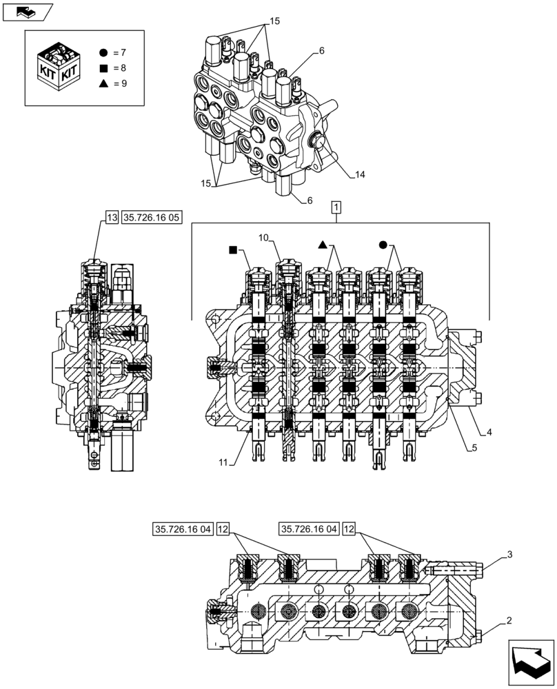 Схема запчастей Case 590SN - (35.726.1602[01]) - BACKHOE CONTROL VALVE, 6-SPOOL, COMPONENTS, W/ STANDARD DIPPER, W/ FOOT SWING CONTROLS - C7373 (35) - HYDRAULIC SYSTEMS