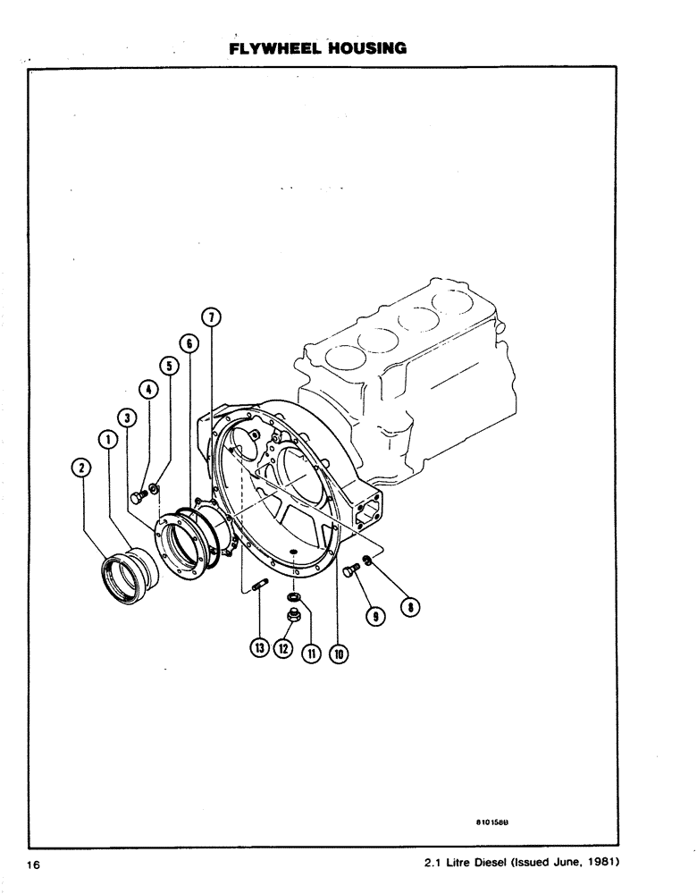 Схема запчастей Case DH4 - (16) - FLYWHEEL HOUSING (10) - ENGINE