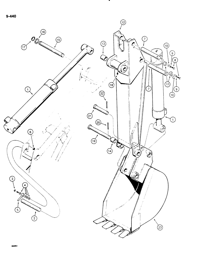 Схема запчастей Case DH4B - (9-440) - BACKHOE DIPPER AND BUCKET - D100 (09) - CHASSIS/ATTACHMENTS