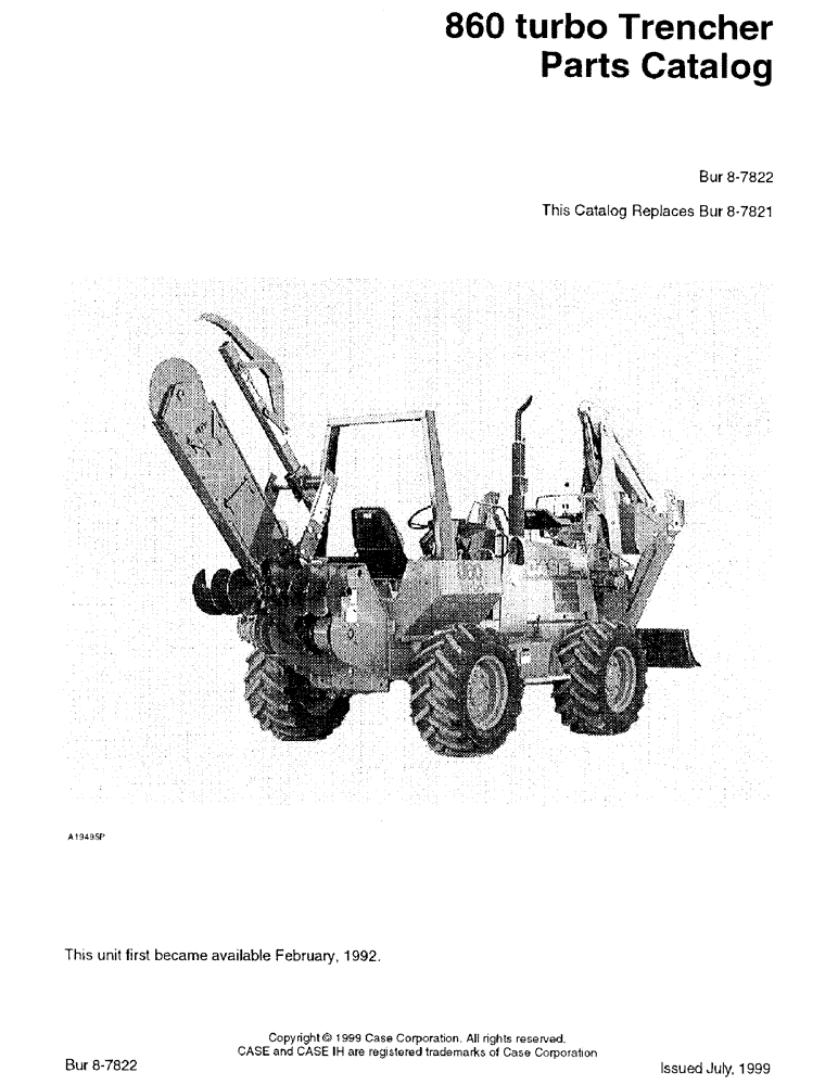 Схема запчастей Case 860 - (1-01) - 860 TURBO TRENCHER (00) - PICTORIAL INDEX