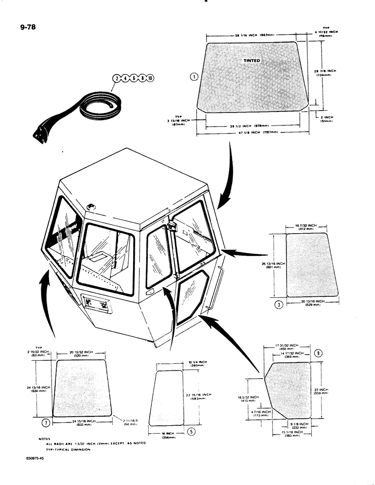 Схема запчастей Case W18B - (9-078) - CAB GLASS AND MOLDINGS, CAB SERIAL NUMBER 53700 AND AFTER (09) - CHASSIS/ATTACHMENTS