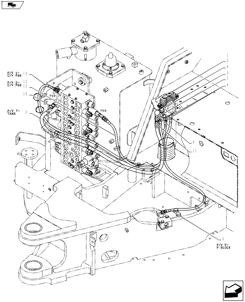 Схема запчастей Case CX55BMSR - (01-036[01]) - CONTROL LINES, REMOTE (DOZER) (35) - HYDRAULIC SYSTEMS