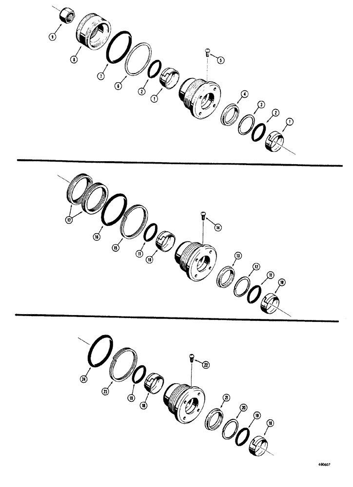 Схема запчастей Case 34 - (182) - CYLINDER PACKING KITS (4" CYLINDER TUBE ID X 2" PISTON ROD) 