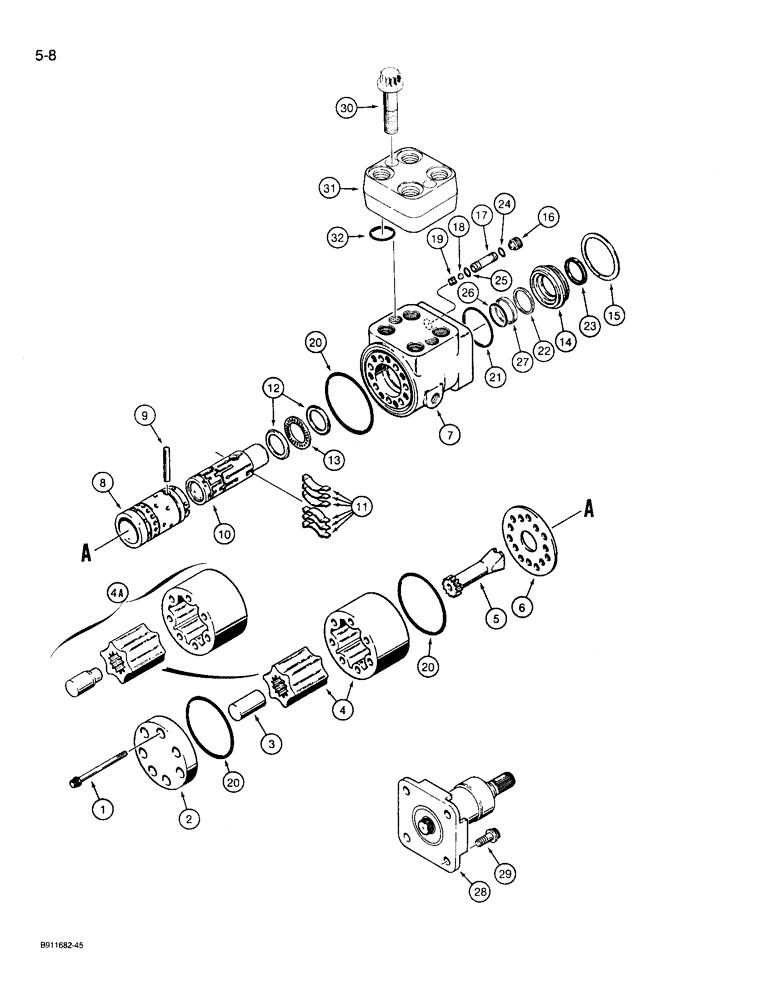 Схема запчастей Case 721 - (5-08) - STEERING CONTROL VALVE ASSEMBLY, WITH LOWER COLUMN & BOLT-ON RELIEF,USES L128420 CONTROL VALVE (05) - STEERING