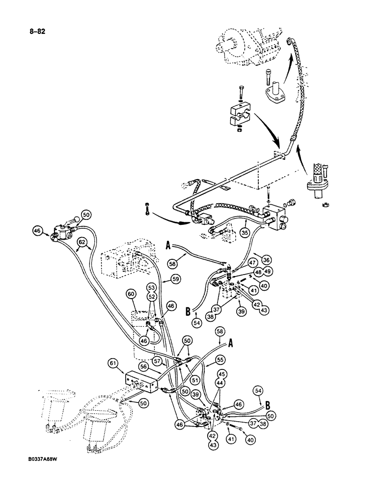 Схема запчастей Case 125B - (8-082) - HYDRAULIC CIRCUIT FOR PILOT CONTROLS, P.I.N. 74845 THRU 74963, 21801 THRU 21868, 26801 AND AFTER (08) - HYDRAULICS