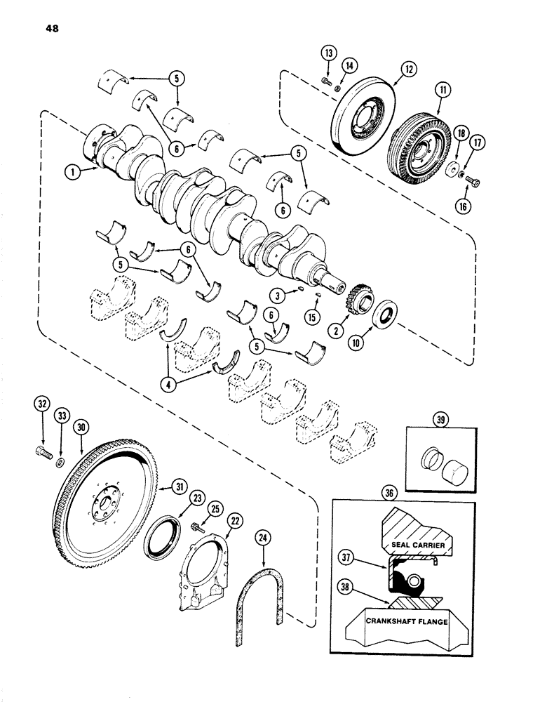 Схема запчастей Case 1280 - (048) - CRANKSHAFT AND FLYWHEEL, 504BDT DIESEL ENGINE (01) - ENGINE