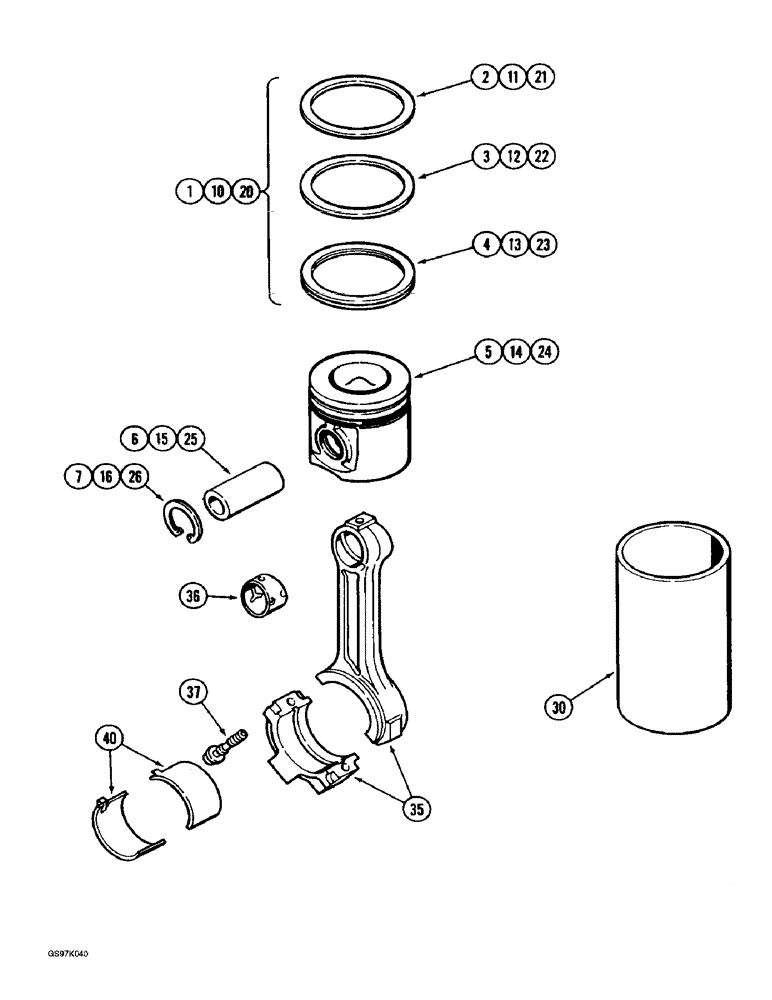 Схема запчастей Case 888 - (2-56) - PISTONS, 6T-590 DIESEL ENGINE (02) - ENGINE