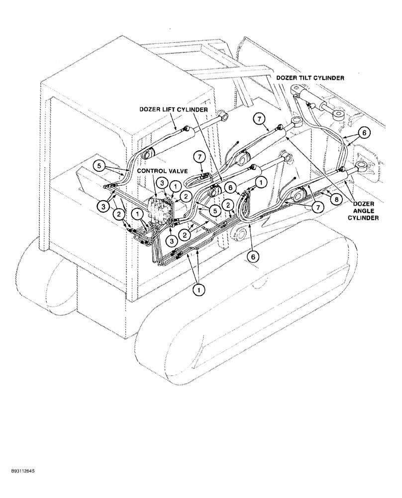 Схема запчастей Case 650G - (1-14) - PICTORIAL INDEX - DOZER LIFT, TILT AND ANGLE HYDRAULIC CIRCUITS (00) - PICTORIAL INDEX