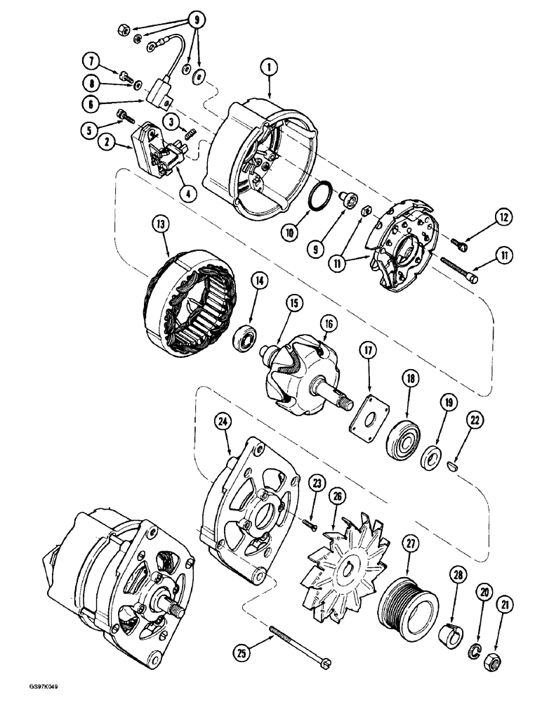 Схема запчастей Case 888 - (4-02) - ALTERNATOR, 6T-590 DIESEL ENGINE (04) - ELECTRICAL SYSTEMS