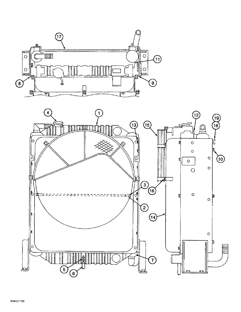 Схема запчастей Case 9010B - (2-024) - RADIATOR ASSEMBLY, PRIOR TO P.I.N. DAC01#2001 (02) - ENGINE