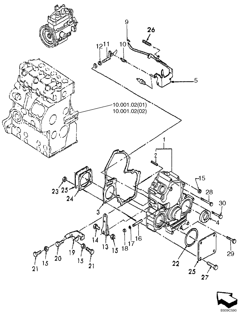 Схема запчастей Case SR150 - (10.106.03) - TIMING GEAR CASE, GOVERNOR (10) - ENGINE