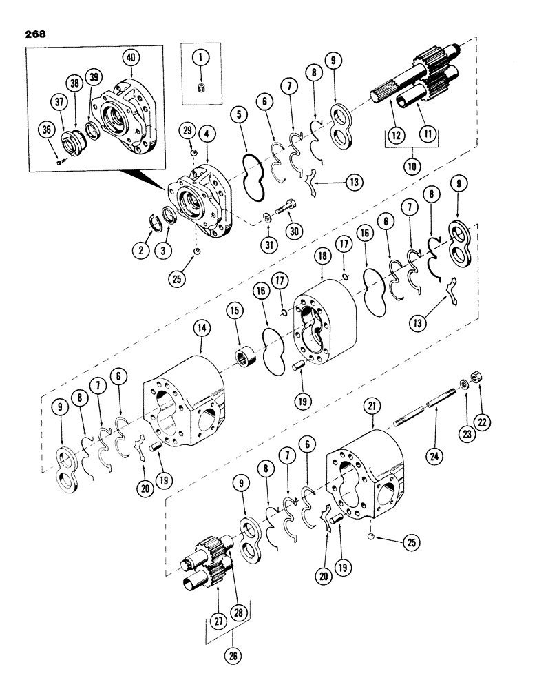 Схема запчастей Case 980B - (268) - MAIN HYDRAULIC PUMP, ITEMS LISTED BELOW WERE USED ON SOME EARLIER UNITS (07) - HYDRAULIC SYSTEM