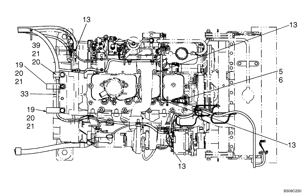 Схема запчастей Case 650K - (04-08) - HARNESS, ENGINE (TOP) (04) - ELECTRICAL SYSTEMS