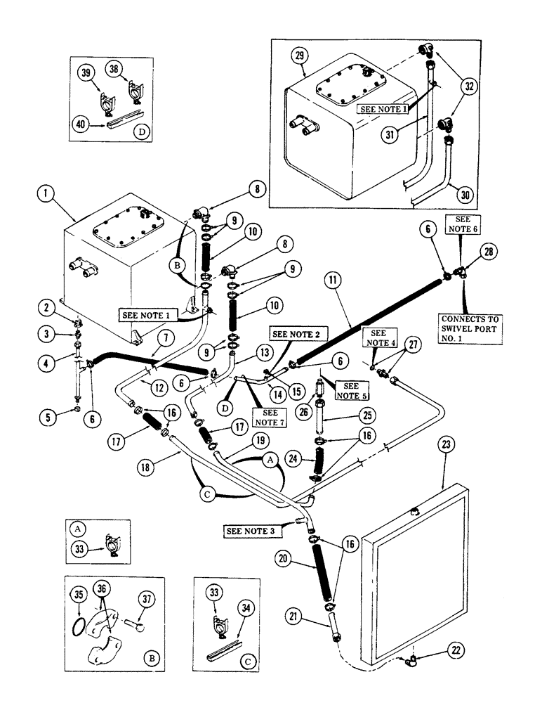 Схема запчастей Case 50 - (166) - MAIN VALVES TO FILTERS TO RESERVOIR&COOLER TUBING (USED ON UNITS W/SN.6279926-6280344) (35) - HYDRAULIC SYSTEMS