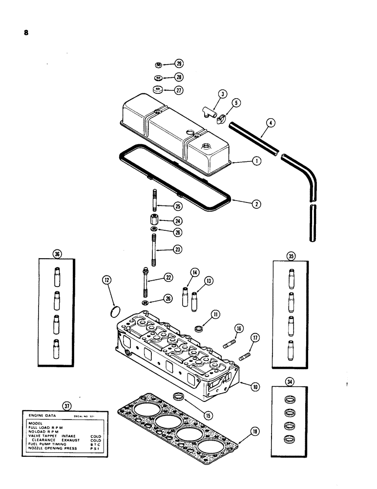 Схема запчастей Case 207 - (08) - CYLINDER HEAD AND COVER, (207) DIESEL ENGINE 