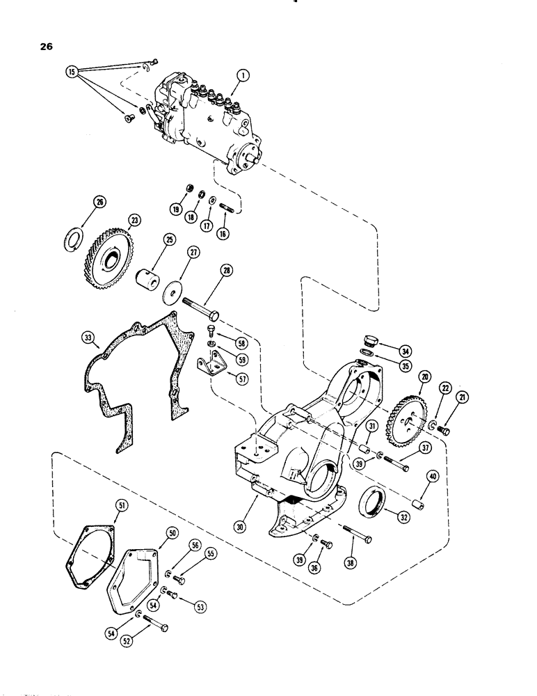 Схема запчастей Case 1150 - (026) - FUEL INJECTION PUMP AND DRIVE, (401B) DIESEL ENGINE (01) - ENGINE