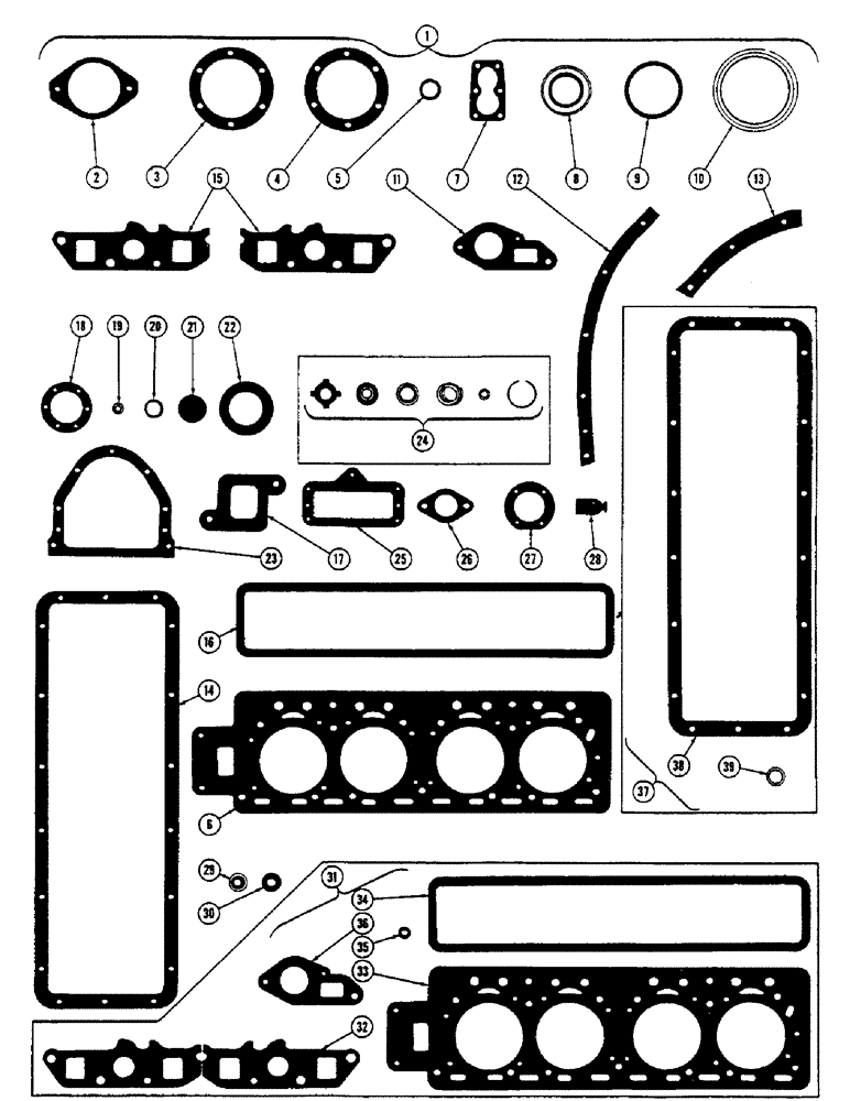 Схема запчастей Case 600 - (014) - DIESEL ENGINE INSTALLATION, SERVICE GASKET SETS (01) - ENGINE