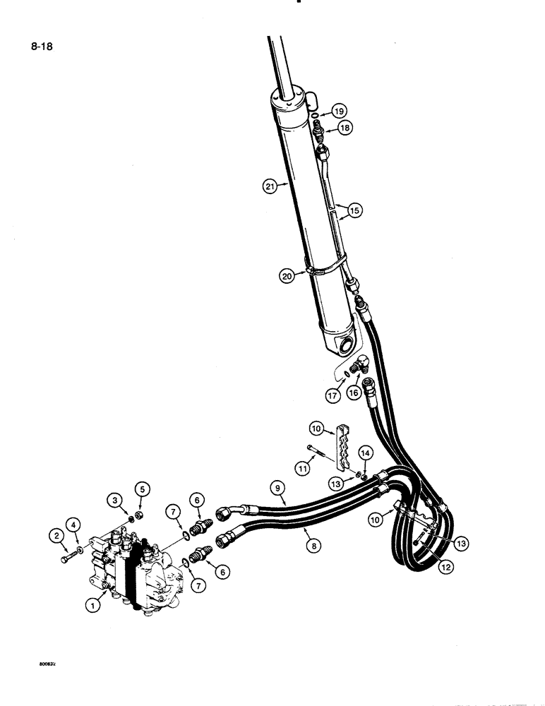 Схема запчастей Case 35C - (8-18) - DIPPER CYLINDER HYDRAULIC CIRCUIT, MODELS WITH ONE BOOM MOUNTING PIN AT SWING TOWER (08) - HYDRAULICS