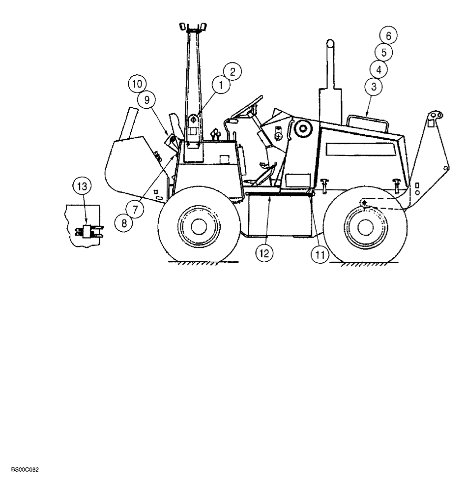 Схема запчастей Case 660 - (09-08) - LIFT HOOKS, ASSIST HANDLE, LOWERING VALVE AND LOCKING FUEL CAP (660 TRENCHER) (09) - CHASSIS/ATTACHMENTS