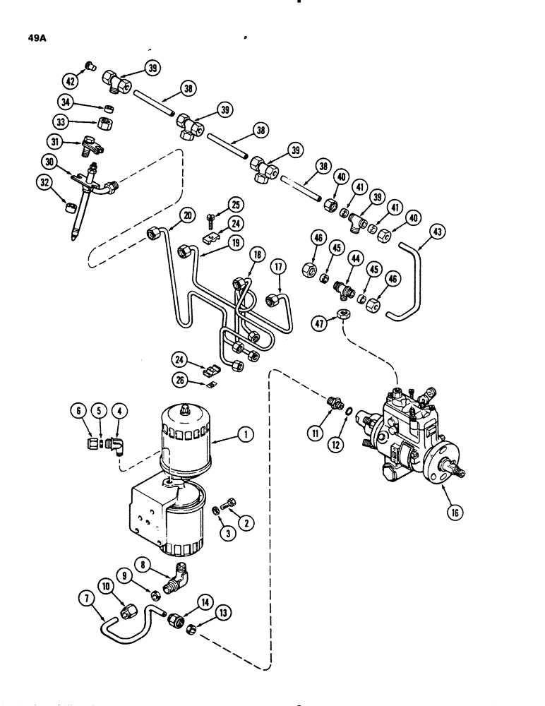 Схема запчастей Case 450B - (049A) - FUEL INJECTION AND FILTER SYSTEM, 207 NATURALLY ASPIRATED DIESEL ENGINE, ENGINE S/N 4310019 & AFTER (02) - FUEL SYSTEM