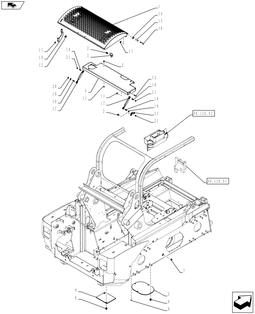 Схема запчастей Case TR270 - (90.100.AU) - HOODS AND COVERS (TR270) (90) - PLATFORM, CAB, BODYWORK AND DECALS