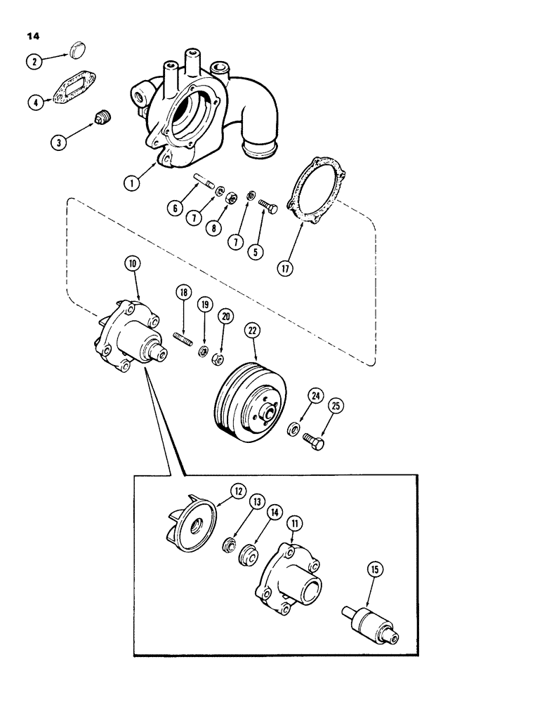 Схема запчастей Case 855C - (014) - WATER PUMP, WITH TAPPED SHAFT, 336BD AND 336BDT DIESEL ENGINES (01) - ENGINE