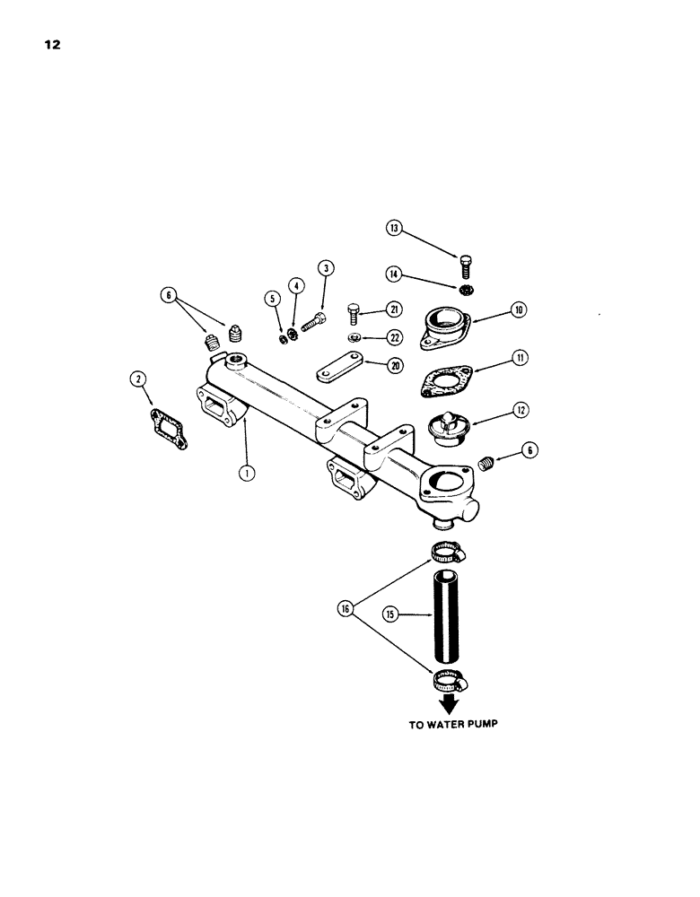 Схема запчастей Case 850B - (012) - WATER MANIFOLD AND THERMOSTAT, 336BD AND 336BDT DIESEL ENGINES (01) - ENGINE