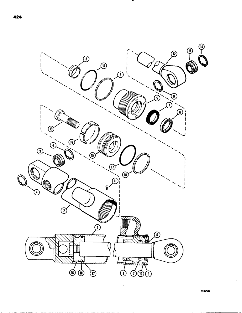 Схема запчастей Case 580C - (424) - G33128 3-POINT HITCH PITCH CYLINDER (08) - HYDRAULICS