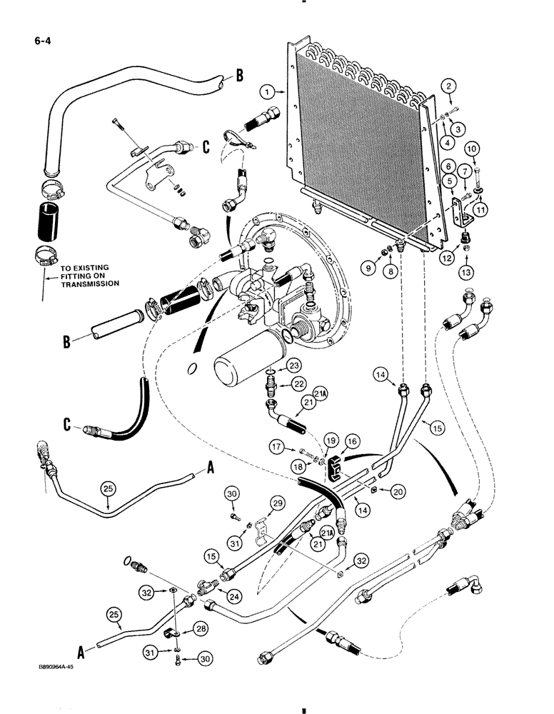 Схема запчастей Case 580K - (6-004) - TORQUE CONVERTER AND TRANSAXLE, SHUTTLE COOLING SYSTEM (06) - POWER TRAIN