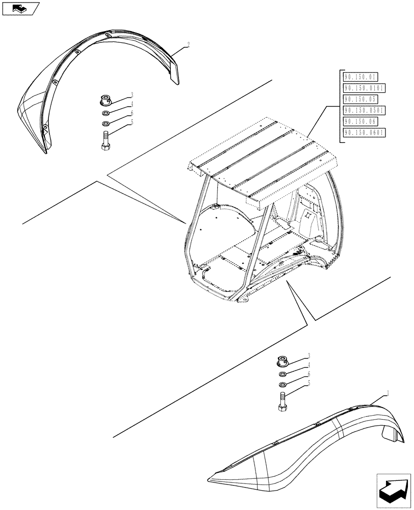 Схема запчастей Case 580SN - (90.116.02) - VAR - 423000, 442082, 747853, 747854, 747855 - FENDER EXTENSIONS (90) - PLATFORM, CAB, BODYWORK AND DECALS