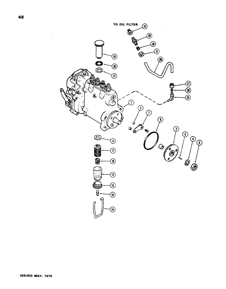 Схема запчастей Case 850 - (048) - A138006 INJECTION PUMP, (301 BD) DIESEL ENGINE, W/LUBE TUBE ON OUTSIDE OF PUMP (02) - FUEL SYSTEM